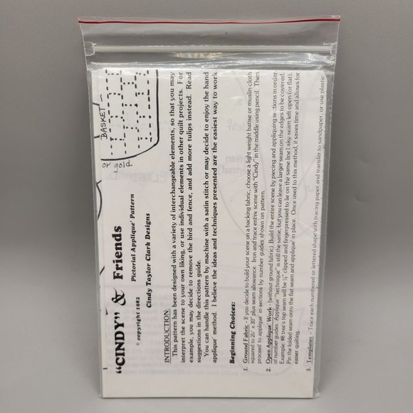 Cindy & Friends Pictorial Applique Quilt Pattern Machine or Hand 26 x 36 - Picture 4 of 4